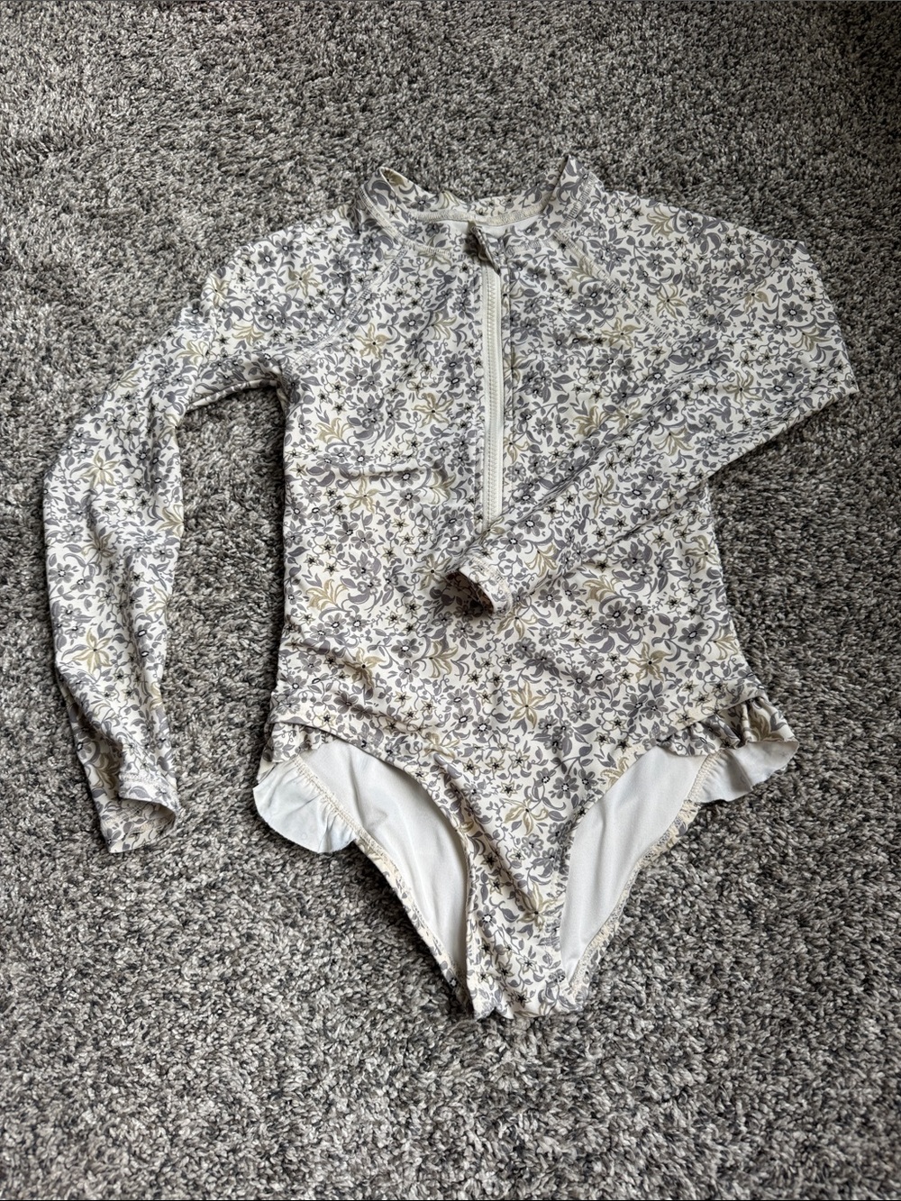 Rylee & Cru Floral Long Sleeve Zip Front One-Piece Swimsuit - 6/7y